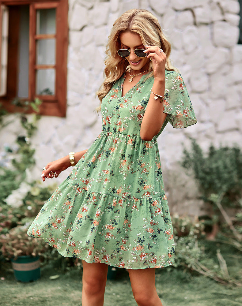 Floral V-neck Dress-6 Colors