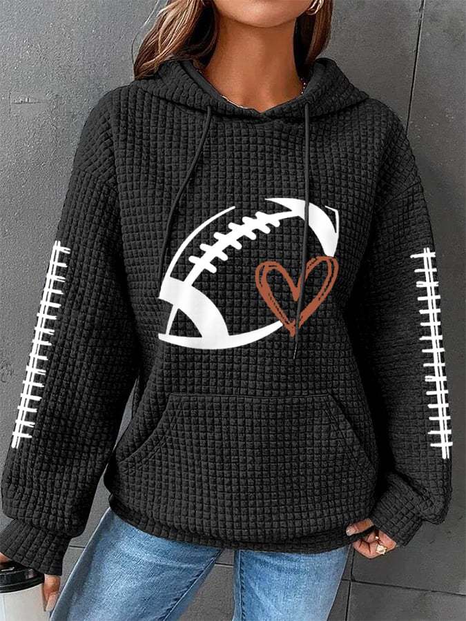 Football Print Hooded Waffle Sweatshirt