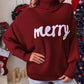 Turtle Neck Batwing Sleeve Merry Christmas Sweater