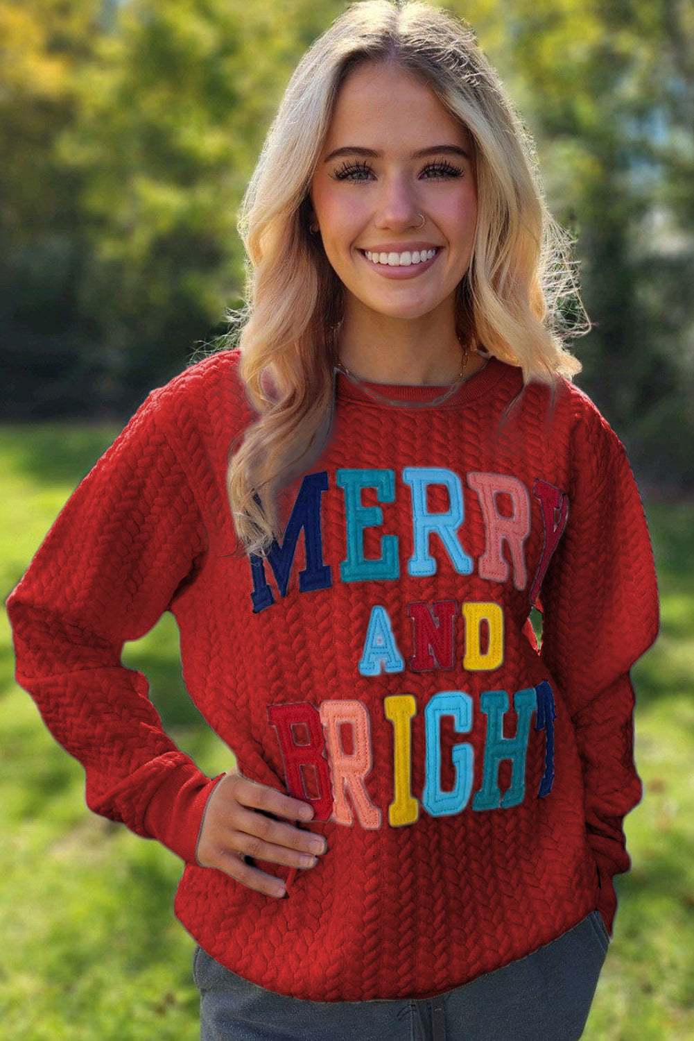 Merry And Bright Knit Quilted Sweatshirt