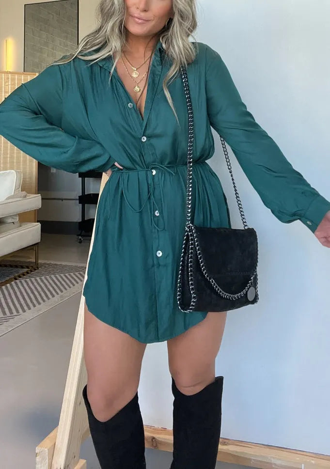 Solid Color Long Sleeve Shirt Jumpsuit