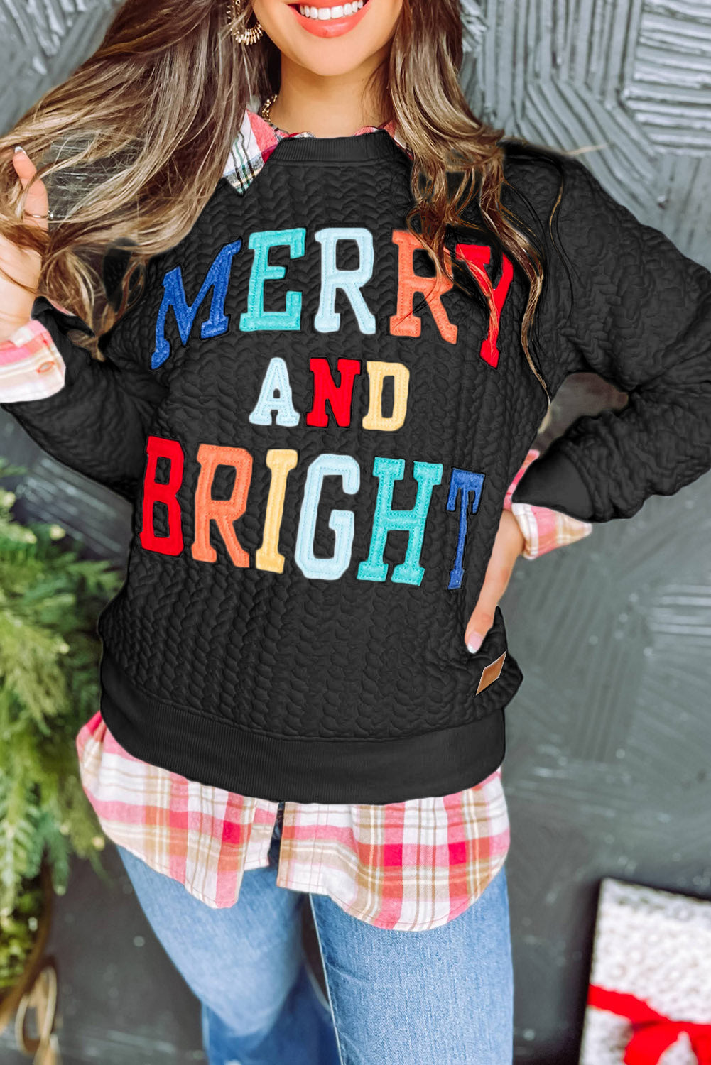 Merry And Bright Knit Quilted Sweatshirt