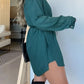 Solid Color Long Sleeve Shirt Jumpsuit