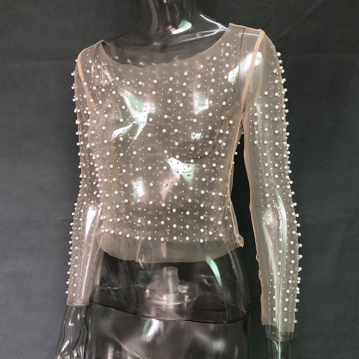 Rhinestone Pearl Mesh Top