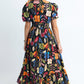 Retro Floral Printed Split Neck Maxi Dress