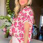 Floral Puff Sleeve Frilled Neckline Blouse