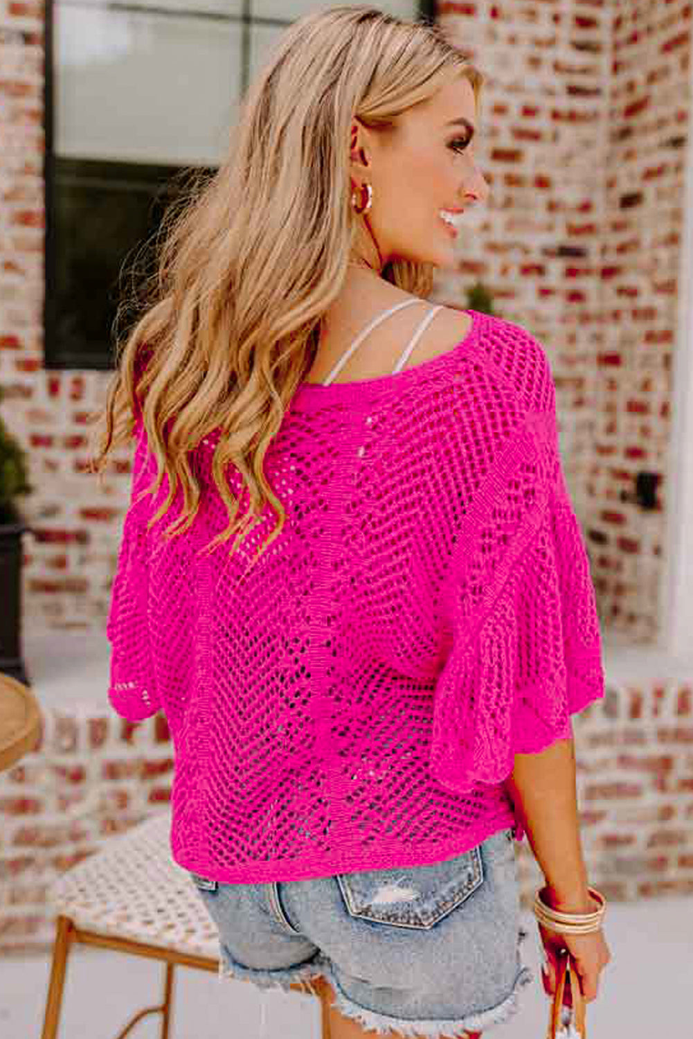 Pointelle Knit Scallop Edge Top