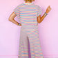 Stripe Tee Tasseled String Wide Leg Pants Set