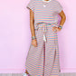 Stripe Tee Tasseled String Wide Leg Pants Set