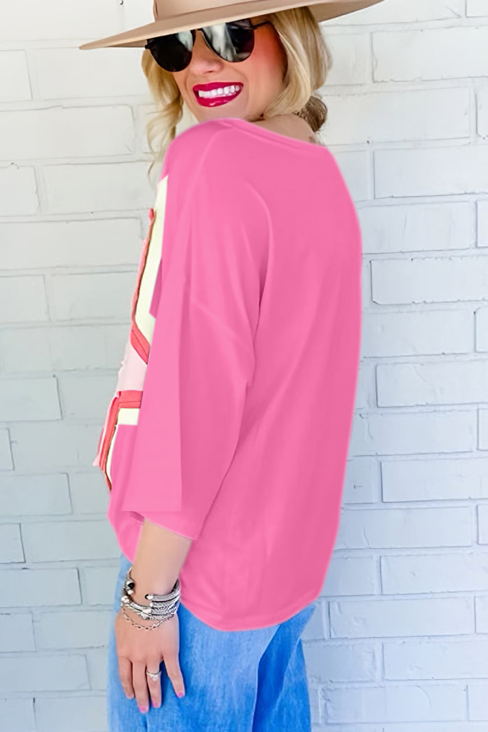 Star Patched Half Sleeve Oversized Tee