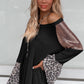 Leopard Sequin Patchwork Bell Sleeve Tunic Top