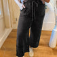 Plus Size Wash Exposed Seam Wide Leg Cropped Pants