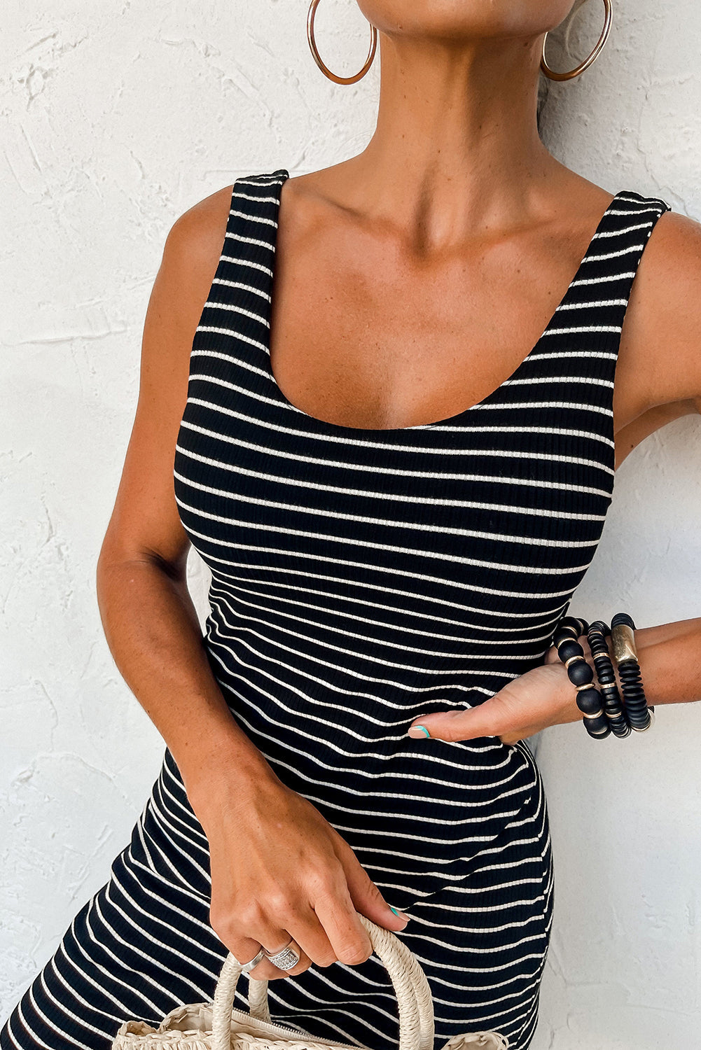 Stripe Ribbed Knit Sleeveless Mini Dress