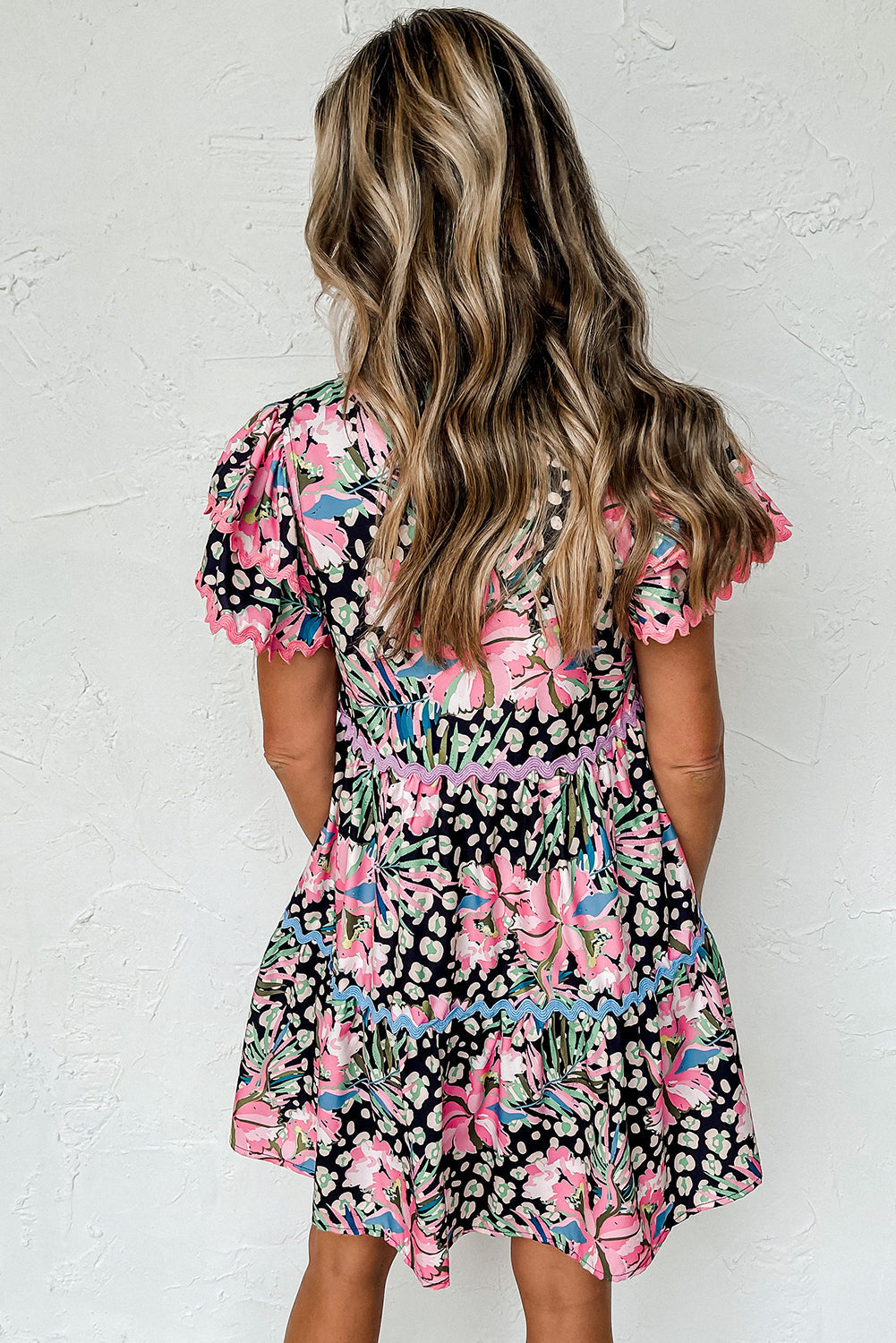 Floral Ricrac Embellished Tiered Mini Dress