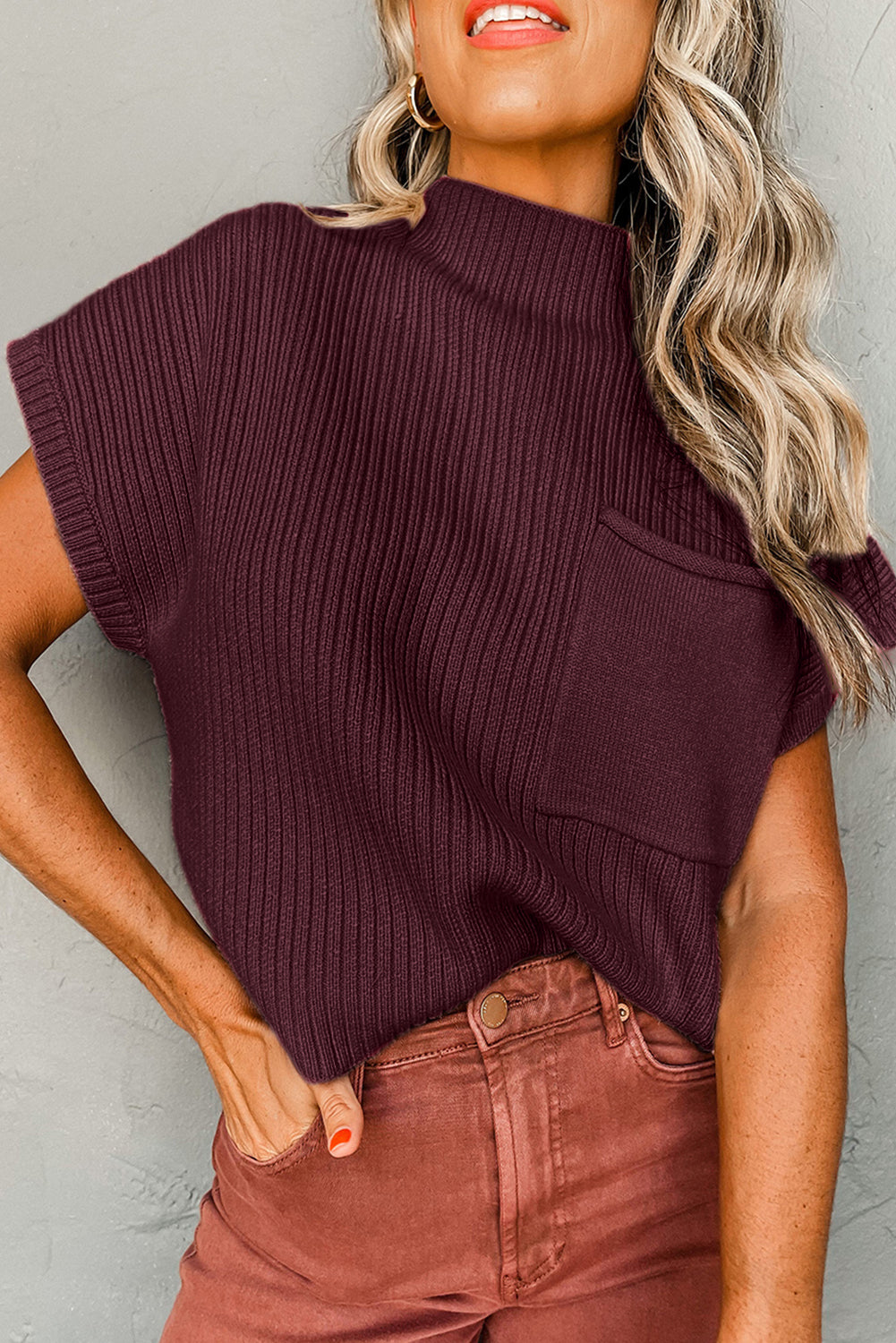 Pocket Ribbed Knit Sweater