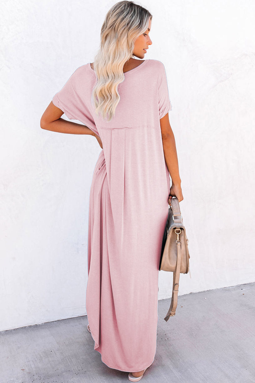 V Neck Hidden Pocket Splits Maxi T-shirt Dress