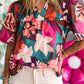 Floral Print Puff Sleeve Notched Blouse