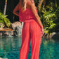 Self Tied Straps Pleated Wide Leg Jumpsuit