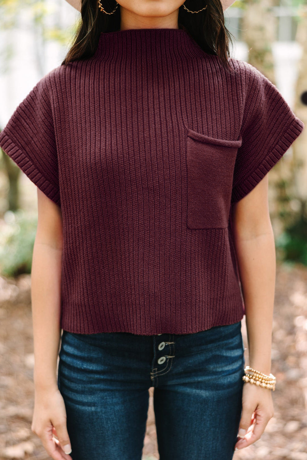 Pocket Ribbed Knit Sweater