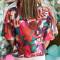 Floral Print Puff Sleeve Notched Blouse