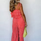 Self Tied Straps Pleated Wide Leg Jumpsuit