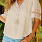 Tassel Drawstring Embroidered Sleeve Top