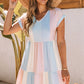 Multicolor Striped Color Block Tiered Mini Dress