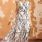 Abstract Print V Neck Ruffle Maxi Dress