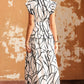 Abstract Print V Neck Ruffle Maxi Dress