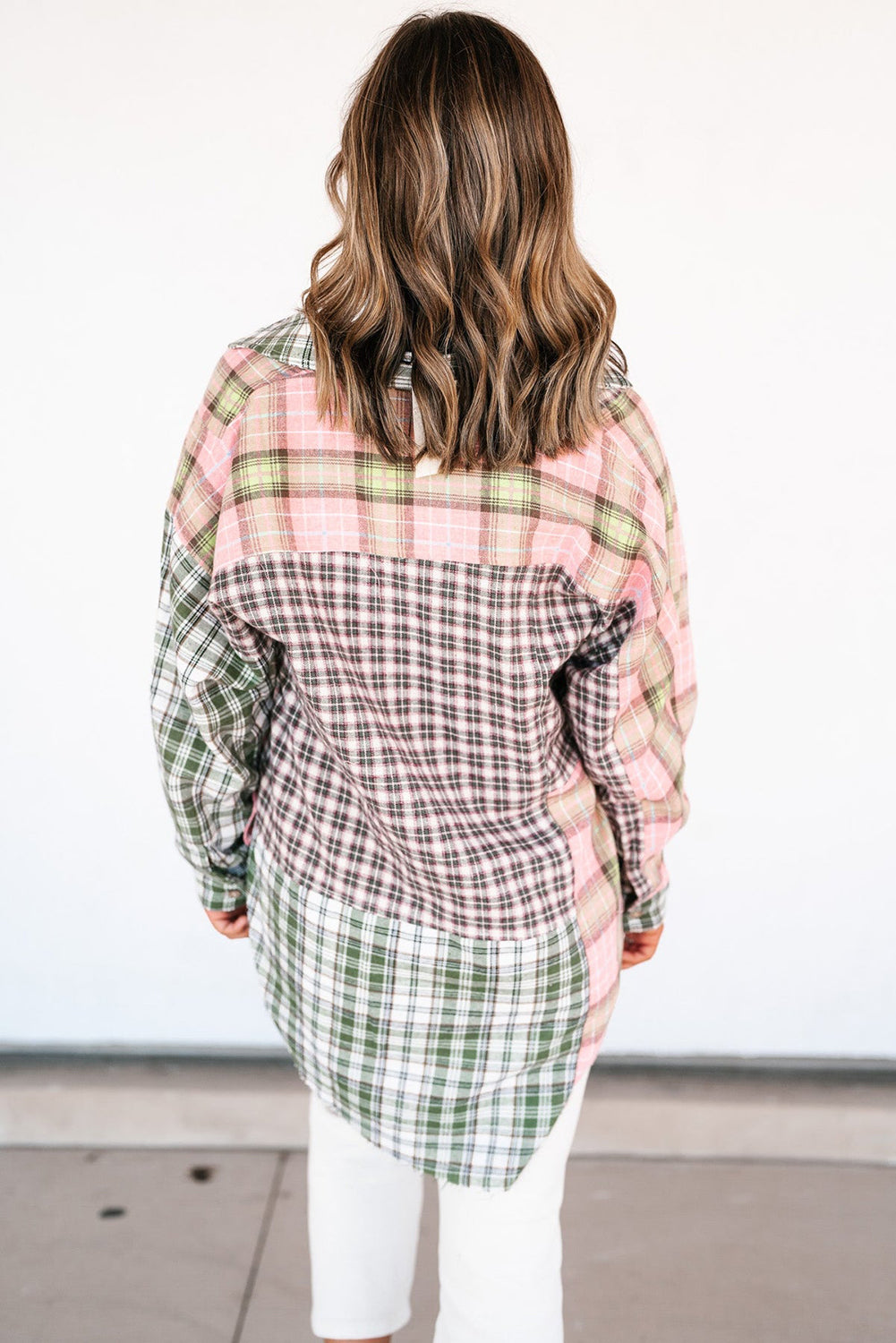 Plaid Patchwork High Low Oversized Shirt