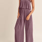 Self Tied Straps Pleated Wide Leg Jumpsuit