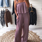 Self Tied Straps Pleated Wide Leg Jumpsuit