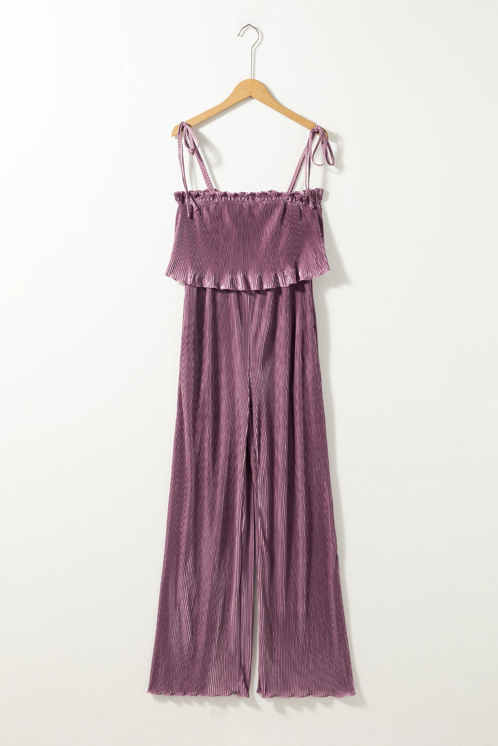 Self Tied Straps Pleated Wide Leg Jumpsuit