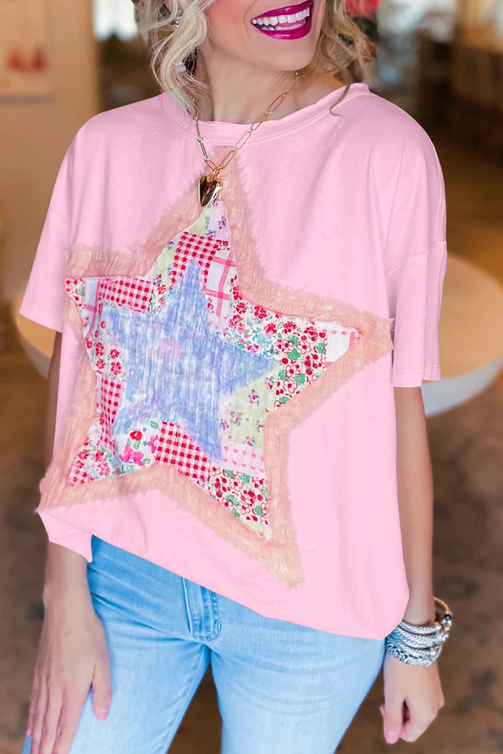 Vibrant Star Patchwork Loose T-shirt