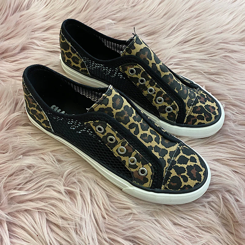 Cutout Leopard-Print Canvas Shoes