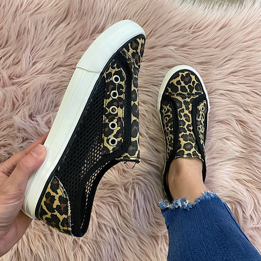 Cutout Leopard-Print Canvas Shoes