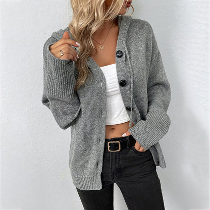 Hooded Drawstring Knit Cardigan