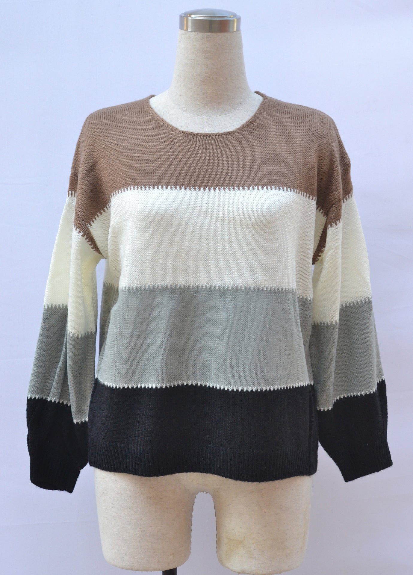 Long Sleeved Striped Knitted Sweater