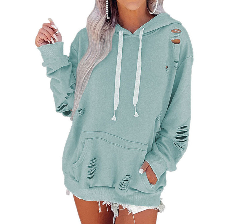 Distressed Ripped Pockets Hoodie