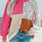 Leopard Patchwork Color Block Long Sleeve Top