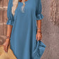 Linen Round Neck Solid Color Dress