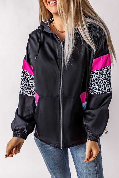 Leopard Print Zip Hooded Oversized Jacket