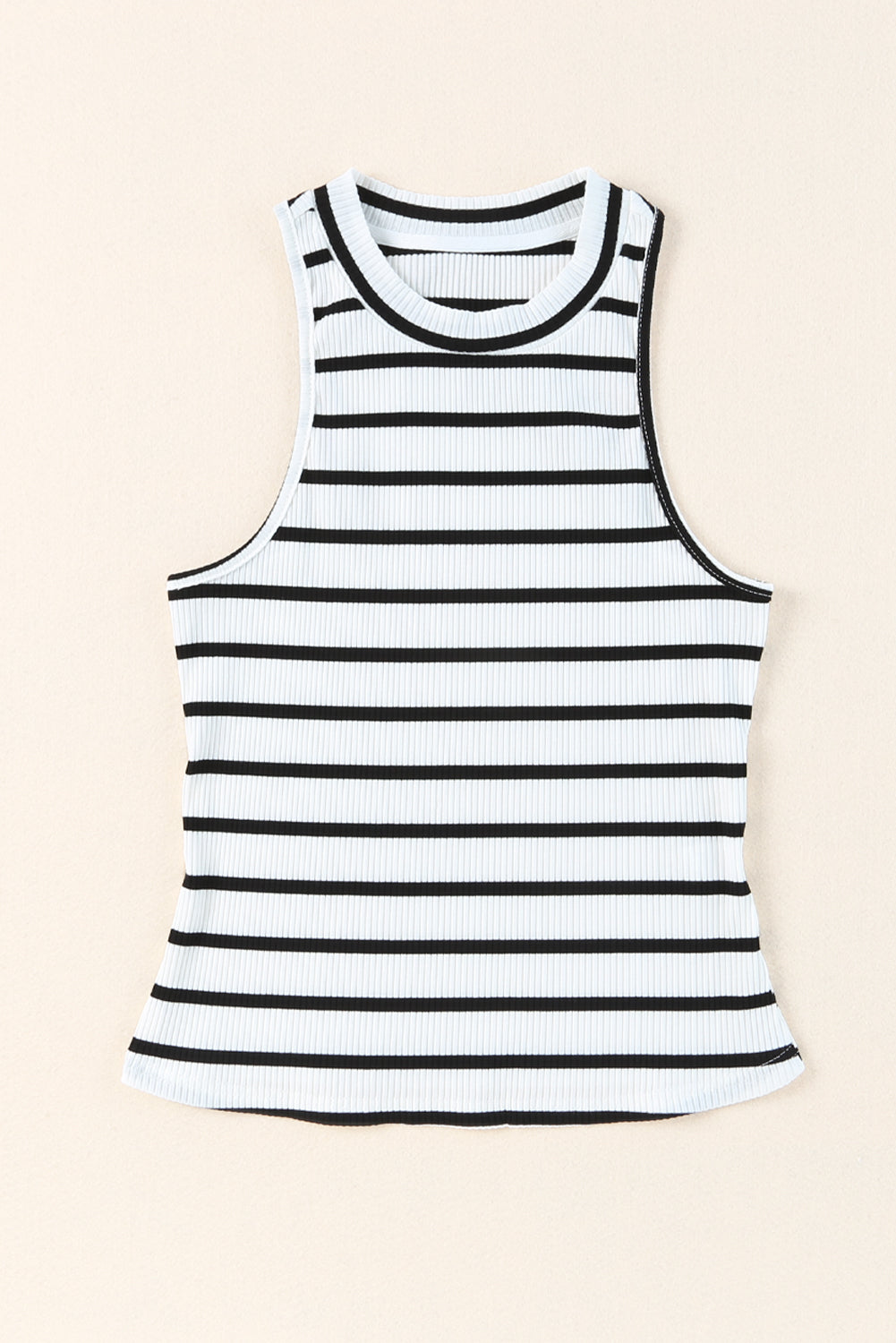 Striped Ribbed O-neck Sleeveless Top