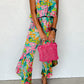 Mix Tropical Strapless Ruffled Jumpsuit