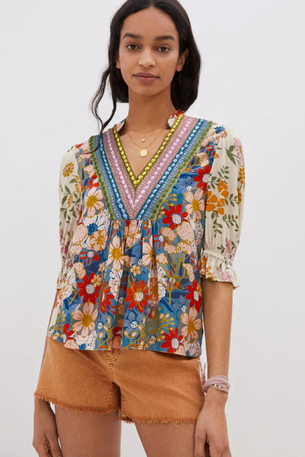 Boho Half Sleeve Floral Print Blouse