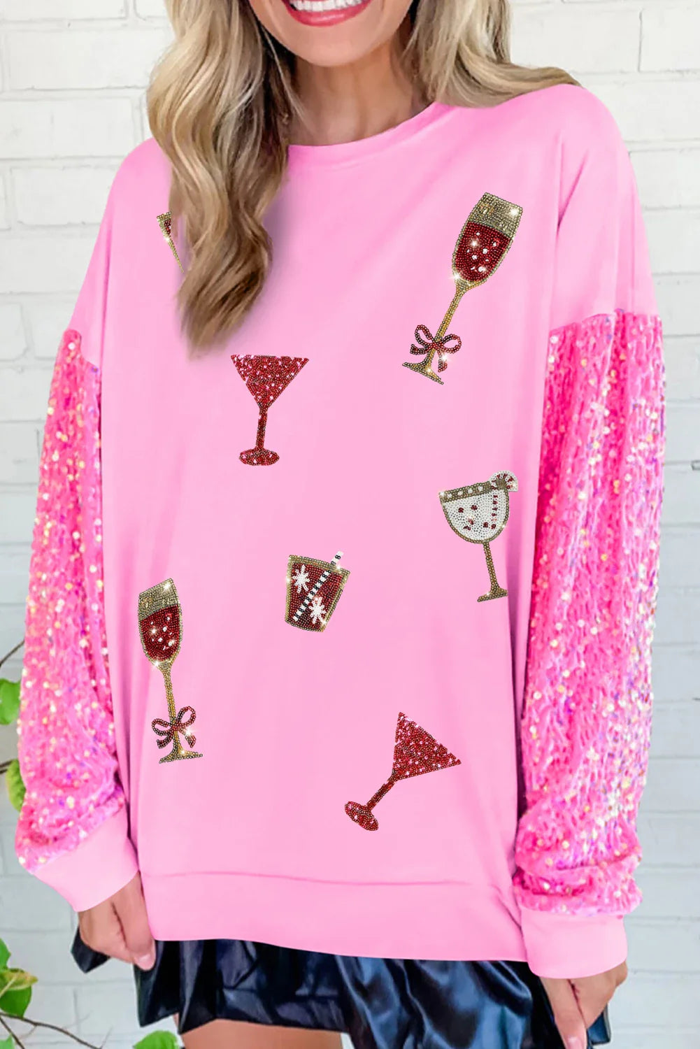 Christmas Patchwork Sequin Sleeve Top