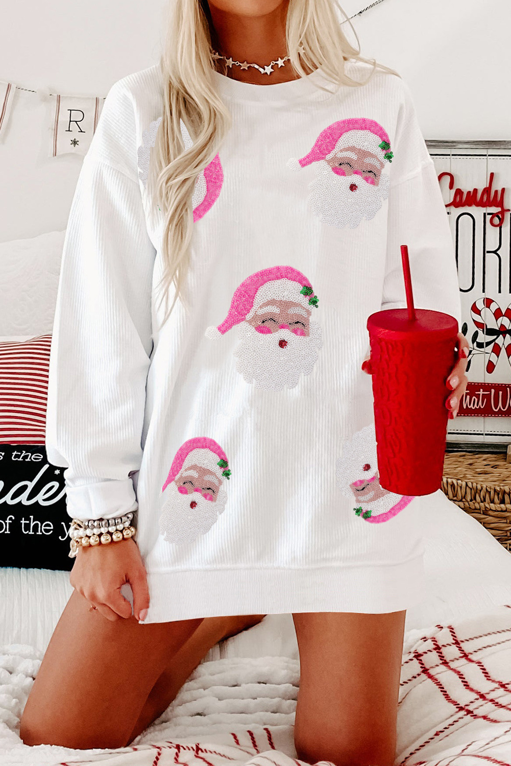 Christmas Sequin Santa Claus Sweatshirt