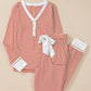 Stripe Buttoned Top and Knotted Waist Pants Lounge Set