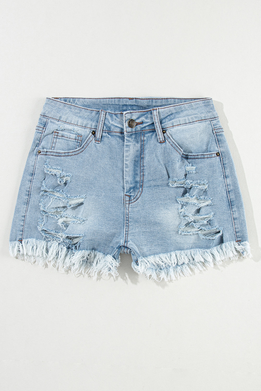 High Waist Distressed Ripped Raw Hem Denim