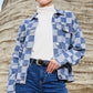 Checkered Patchwork Button up Denim Jacket